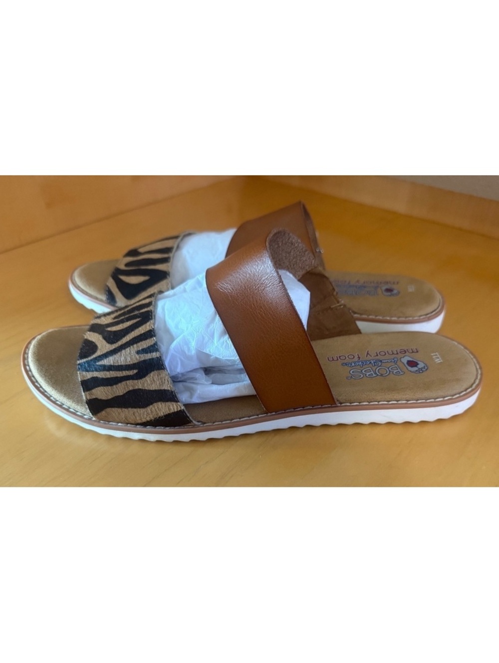 Skechers BOBS Memory Foam Women's Slide Sandals Size 11 Brown Zebra Print - Picture 2 of 4